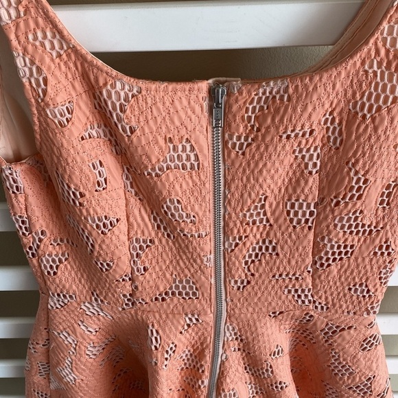 asos Fit & Flare Floral Embroidery Textured Peach Mini Dress Size 6 - Picture 6 of 15